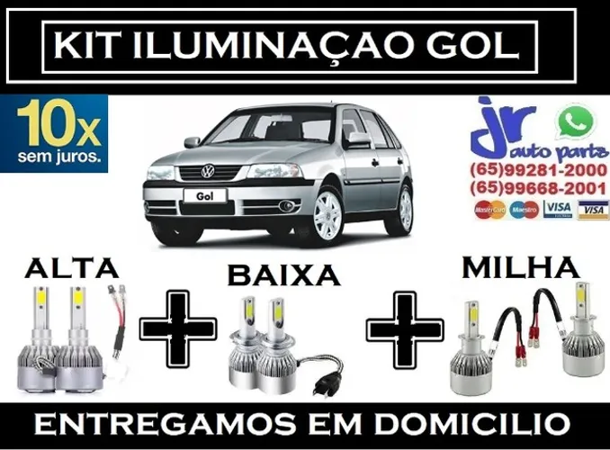 Kit Lampadas Ultra LED (Alta/Baixa/Milha) VW Gol G3 6000K 12V 24V