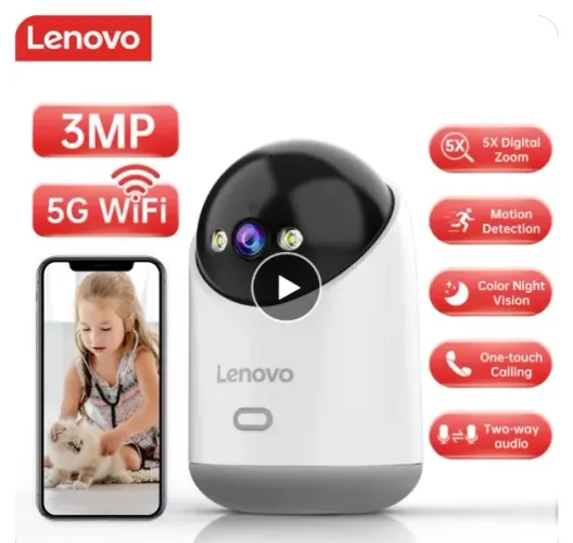 Câmera de segurança IP sem fio, Lenovo, Auto Tracking, Baby Monitor, Smart Home, interior,