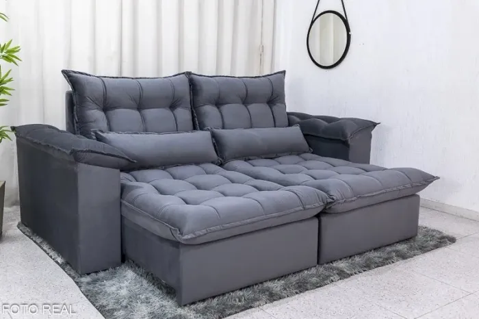 Sofá Retrátil Reclinável 2.30m Leme Molas Bonnel Soft rf543