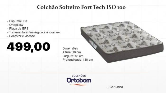 Colchão solteiro D33 ORTOBOM - FRETE GRÁTIS 