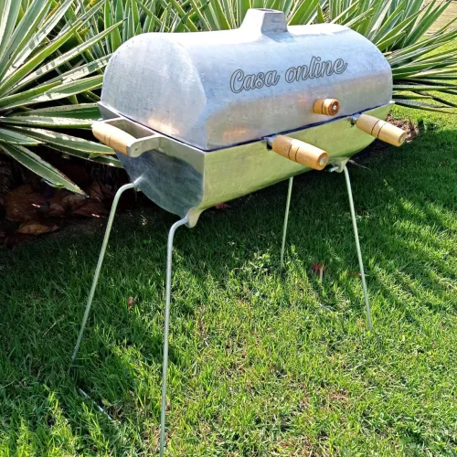 CHURRASQUEIRA TAMANHO FAMÍLIA EXTRA GRANDE EM ALUMÍNIO BATIDO COM 2 CABOS NA GRELHA
