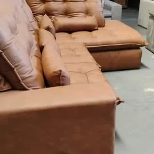 Sofá De Couro Ecológico Veneza de Canto Com Chaise