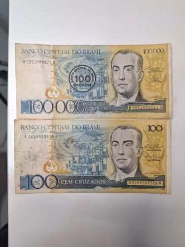 Cedulas antiga do Brasil 100 cruzados 2 cedulas