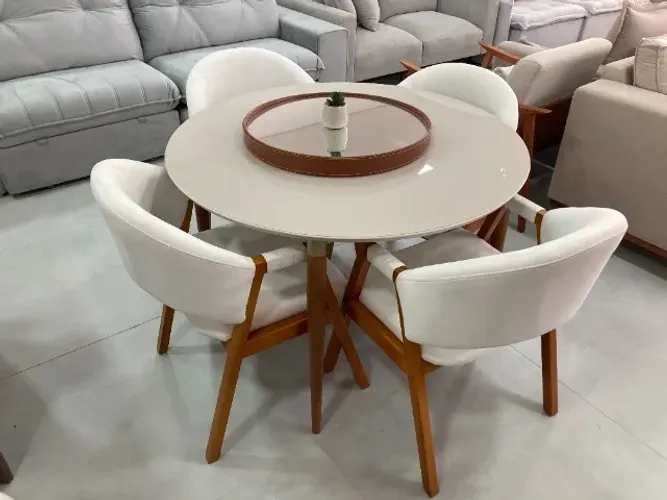 Mesa de Jantar Redonda com 4 Cadeiras Estilo Poltrona, Conforto e Sofisticação