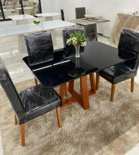 Conjunto Mesa Laca Preta P.R.O.N.T.A E.N.T.R.E.G.A 100% Madeira