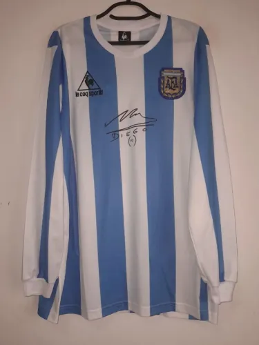Camisa Argentina Copa Mundo 1986 #10 Maradona ML Autografada Certificada