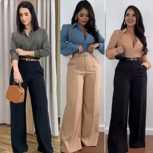 Conjunto de Alfaiataria Feminina | Camisa Clássica + Pantalona Moderna para o Trabalho