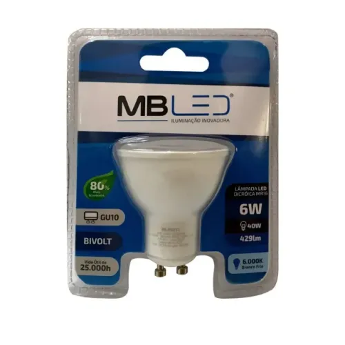 Lâmpada De Led Dicróica Gu10 6w 6000k Bivolt - Mb Led - 127/220v Branco-frio