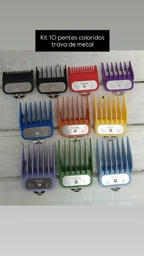 Kit 10 Pentes Coloridos Trava de Metal Para Máquina de Cortar Cabelo WHAL Wmark Kemei Barb