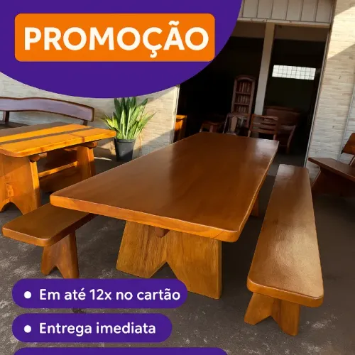 Mesa Rústica Linda + 2 Bancos - Em até 12x no Cartão!