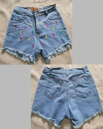 Short Jeans Infantil- Detalhes Bordados