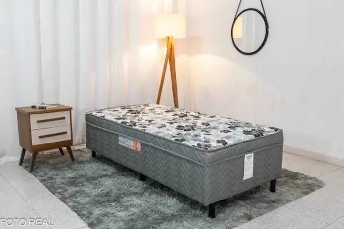 Cama box solteiro cinza Dakar / FRETE GRÁTIS