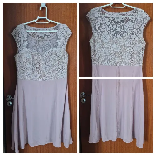 Vestido Midi Lavanda - Renda Guipure (Veste até 44)