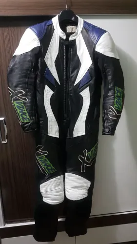 Macacão de couro legítimo para motociclistas 
