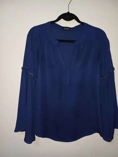 Blusa feminina Brooksfield Donna semi-nova, azul com detalhes nas mangas, tam.36.