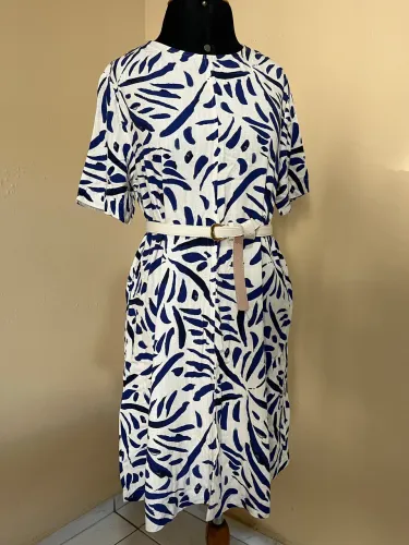 Vestido Feminino Novo com Etiqueta G - Viscose Estampado Azul e Branco