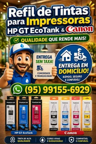 Refil de tintas de impressora HP GT Ecotank e Refil de tintas cânon entrega grátis 