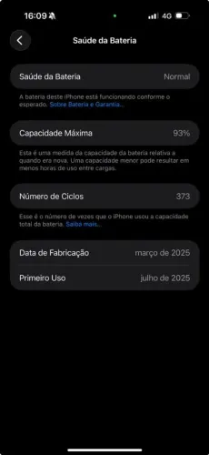 iPhone 16 pro Max 256gb branco 93% saúde da bateria 1 mês de garantia pela Apple ainda