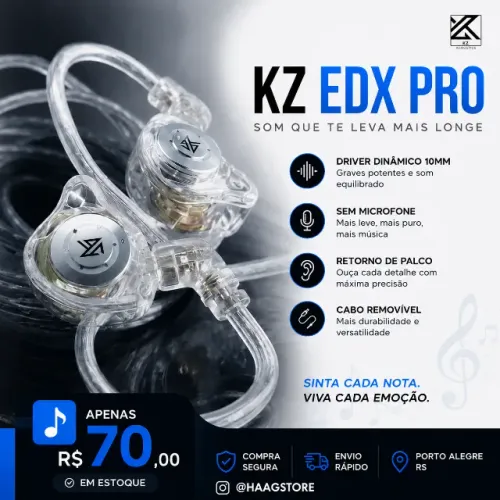 PROMOÇÃO Fone KZ EDX Pro Original | Retorno de Palco | Driver 10mm |Som Hi-Fi ProfissionaL