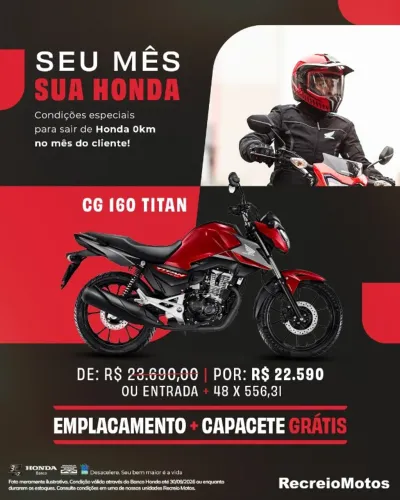 CG 160 TITAN 2026 - ENTRADA + 48x556,31- EMPLACAMENTO + CAPACETE