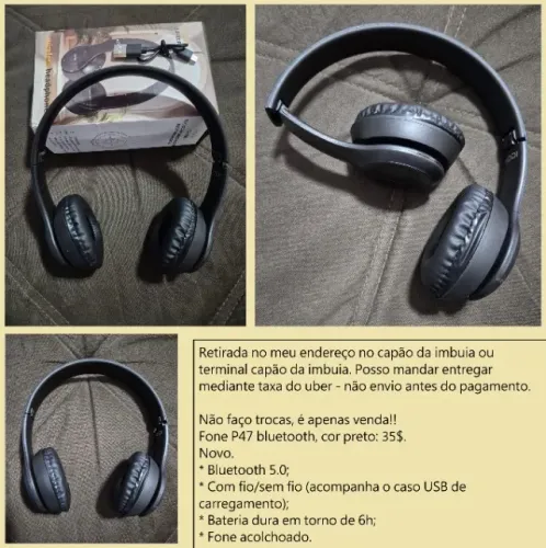 Fone P47 bluetooth preto novo
