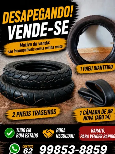 2 pneus traseiros,1 pneu dianteiro,1 câmara de ar nova(aro 14)