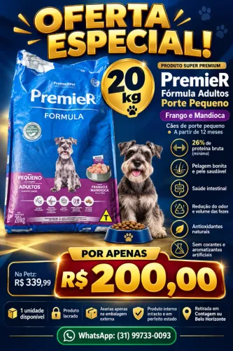 RAÇÃO PREMIER FÓRMULA ADULTOS PORTE PEQUENO ? 20 kg