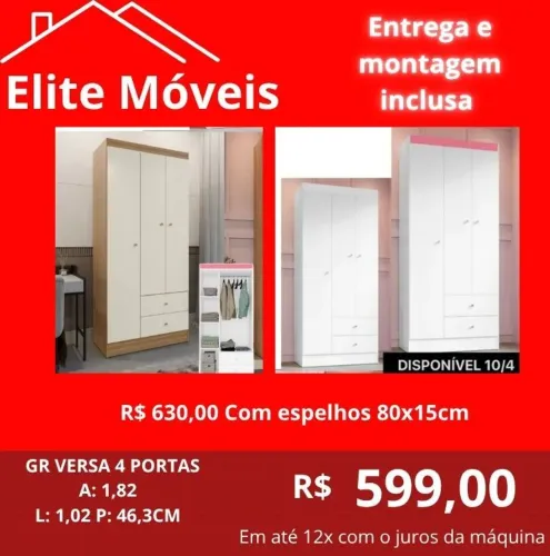 599,00 Com a montagem e a entrega guarda roupa novo na caixa com garantia de fabrica. 