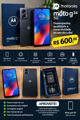 Moto G34 5G 128GB - Pouco Uso + Caixa e Carregador | R$ 600