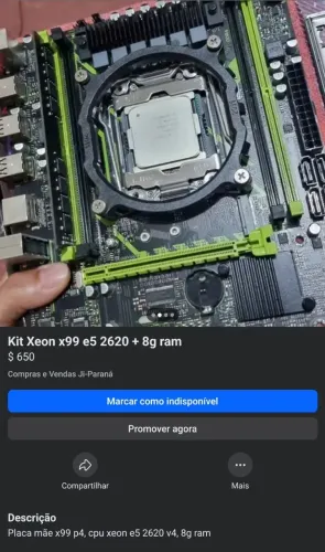 Kit xeon 2620 8gb ram e mobo x99 p4