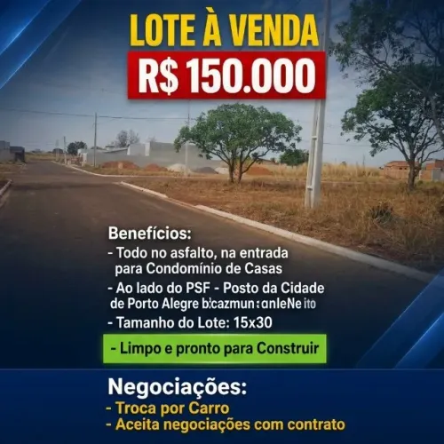 Lote ao lado do PSF - Posto de Porto Alegre do Norte