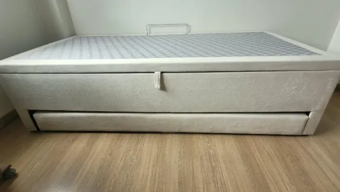 Cama baú + auxiliar + colchão molas solteiro