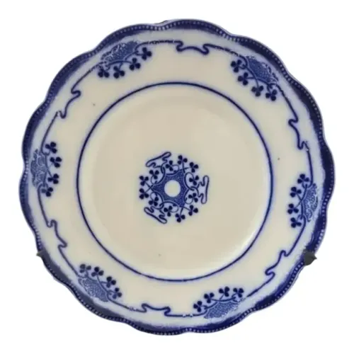 Antigo Prato Raso Porcelana Inglesa Azul Borrão Lorne-5 unidades