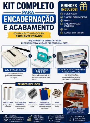Kit Completo para Encadernação - Wire-O 3x1 + Guilhotina + Plastificadora