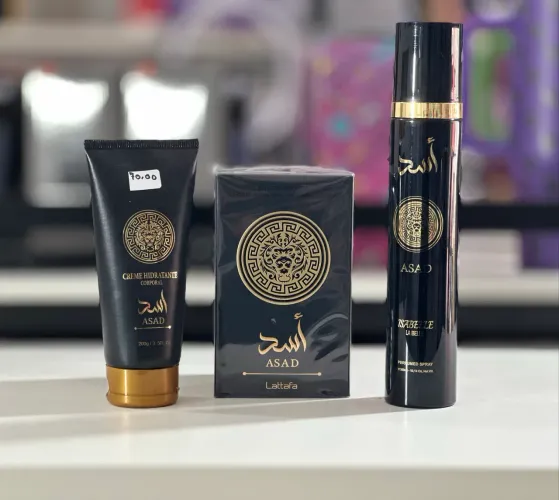 Kit Creme Hidratante Corporal Body Splash E Perfume Árabe Asad