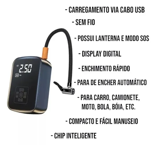 Compressor De Ar Sem Fio Portátil Multifuncional Para Pneus