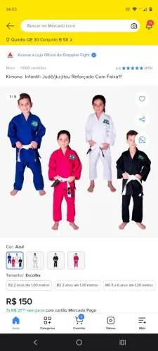 KIMONO GRAPLLER JUDO JIU JITSU M0 AZUL UNISSEX FAIXA 4 até 6 anos 