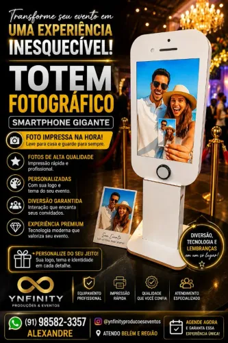 Totem fotográfico smartphone gigante com foto impressa na hora