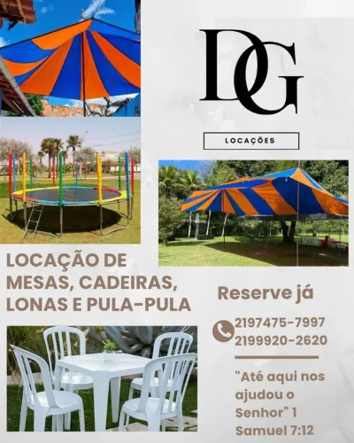 Aluguel de mesas, cadeiras, lonas e pula-pula