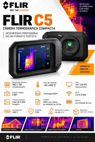 Câmera Termográfica FLIR C5 Profissional Wi-Fi 160x120 400°C