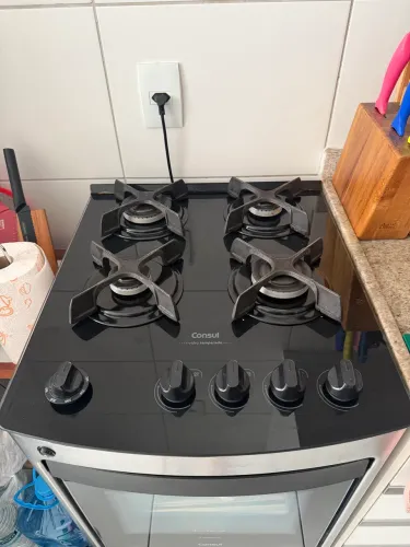 Fogão Inox 4 bocas - Tampo de Vidro