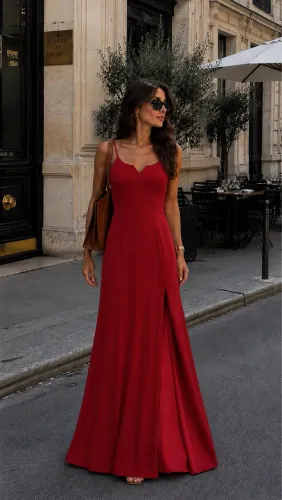 Vestido Longo Vermelho de Festa com Fenda - Elegante e Sofisticado
