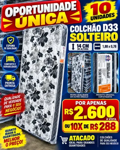 10 Colchões D33 Solteiro 14cm Por Apenas R$2.600<br>