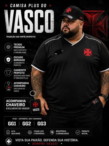 Camisa do Vasco no tecido Premium escudo bordado tamanho plus