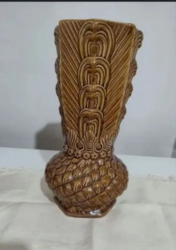 Vaso vintage cerâmica marrom retrô