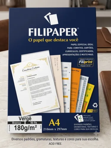 Papel vergê branco A4 180g/m2 - 50 folhas