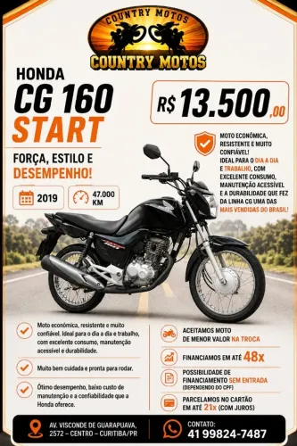 Cg 160 Start - 2019 - Aceito moto na troca