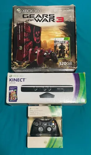 XBOX 360 EDIÇÃO LIMITADA GEARS OF WAR 3 (CAIXA COM SERIAL BATENDO) + KINECT + BATERIA