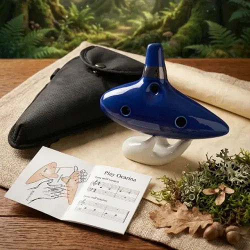 Kit Ocarina do Zelda 12 Furos Cerâmica + Suporte Mão + Bag + Manual