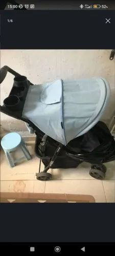 Carrinho de Bebê Voyage - Azul e Preto - Conservado e Prático